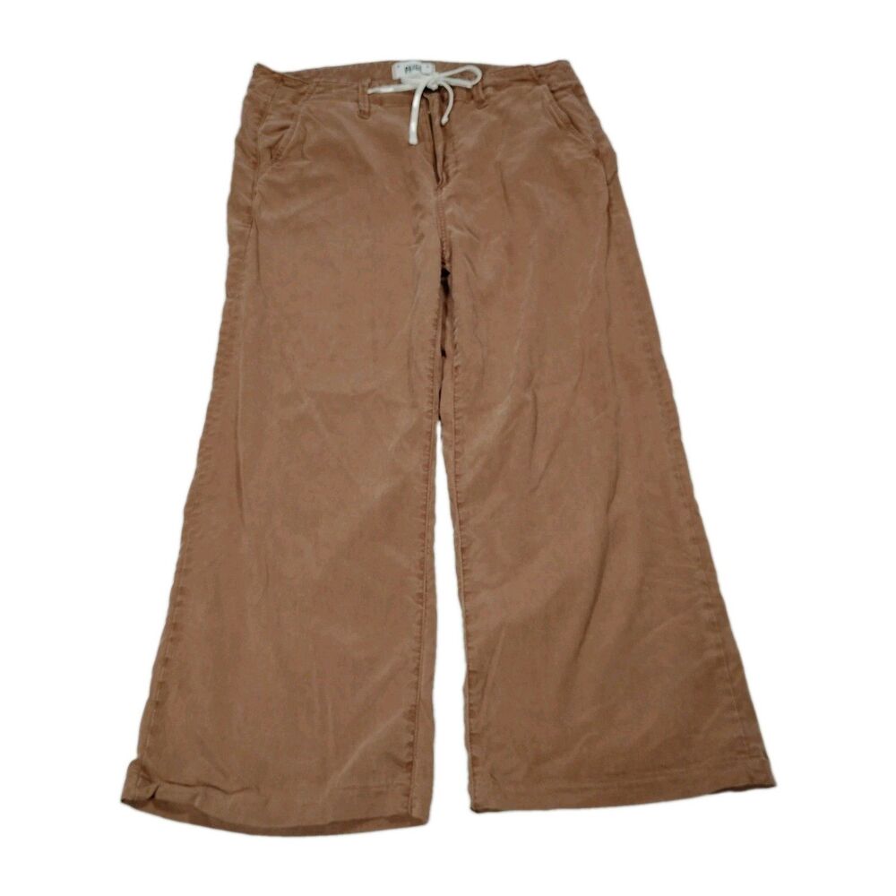 PAIGE Carly Drawstring Wide Leg Pants High Rise Brown Tie Waist Chino Women's 30